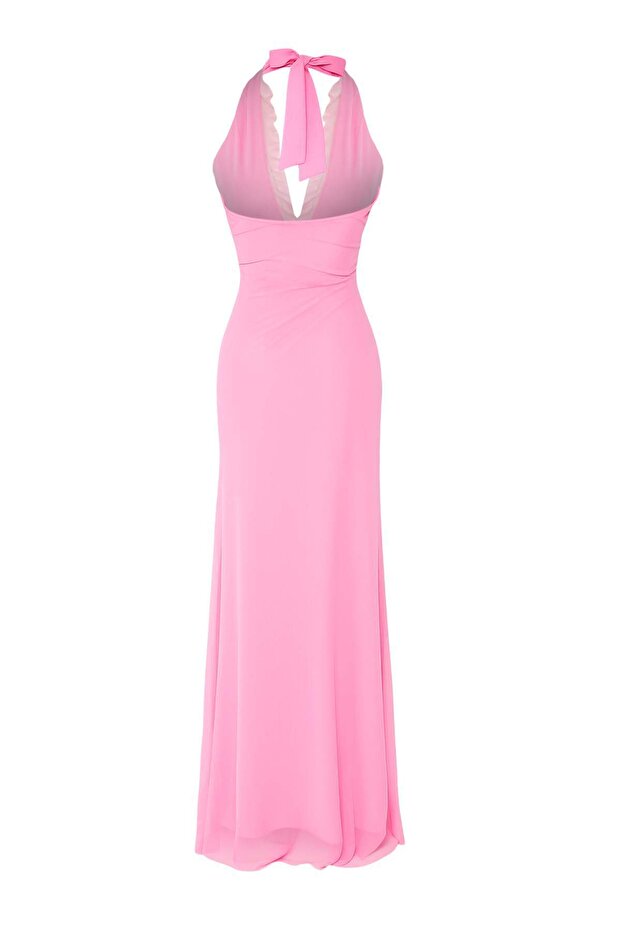Limitovaná edícia Ružové volánikové podšité tylové večerné šaty Večerné šaty na promócie TPRSS25AE00063 - 8