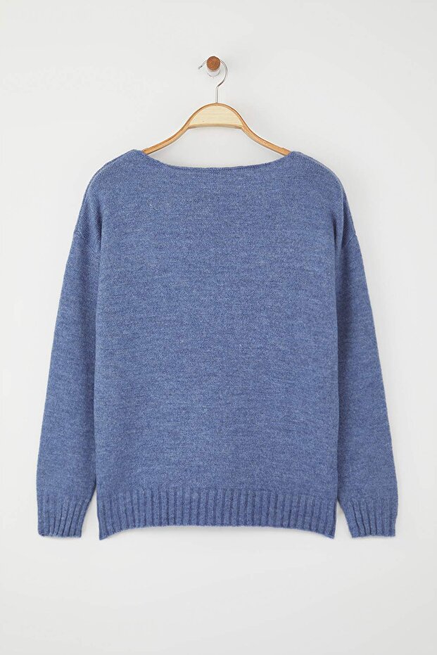 Indigo Wool Boat Neck Basic Strickpullover TWOAW25KZ00010 - 7