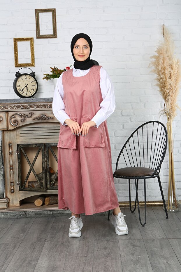 Double Pocket Salopette Velvet Dress
