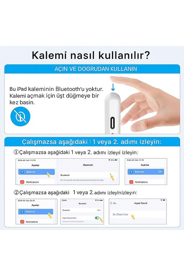 Universal Dokunmatik Stylus Kalem - USB-C Sarjli, Bluetooth’suz, iOS Android Uyumlu - 4