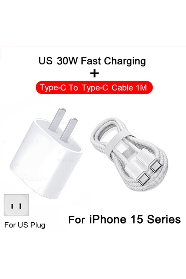 US 2IN1 (15 Series) PD 30W Fast Charger For iPhone 14 11 12 13 15 16 Pro Max Fast Charging Cable Fo