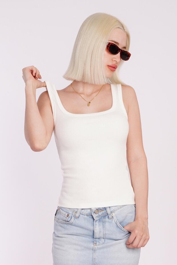 White Corded Look Basic Undershirt with Straps MG2057 - 2