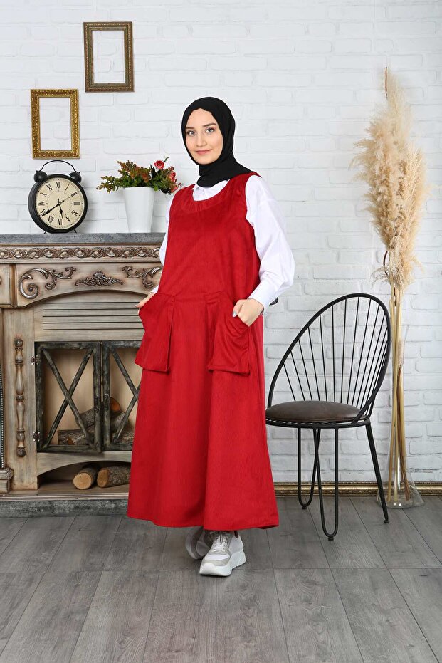 Double Pocket Salopette Velvet Dress