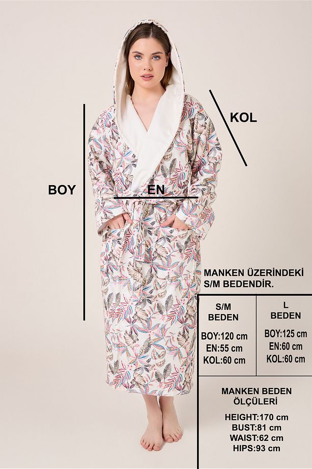 Fiore Desenli Dijital Baskılı Kapüşonlu Bornoz - 6
