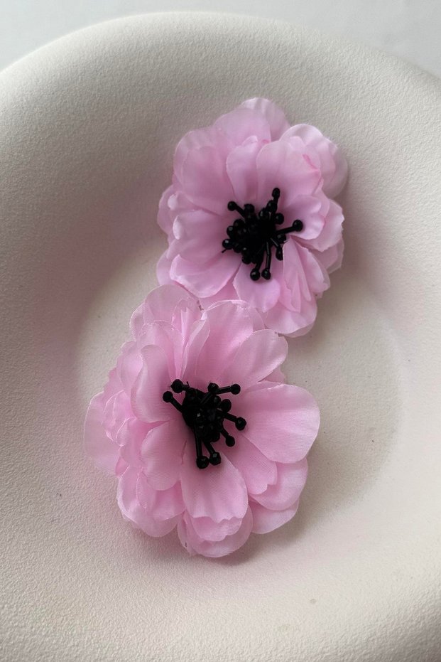 Pink Fabric Flower Brand Big Women's Earrings