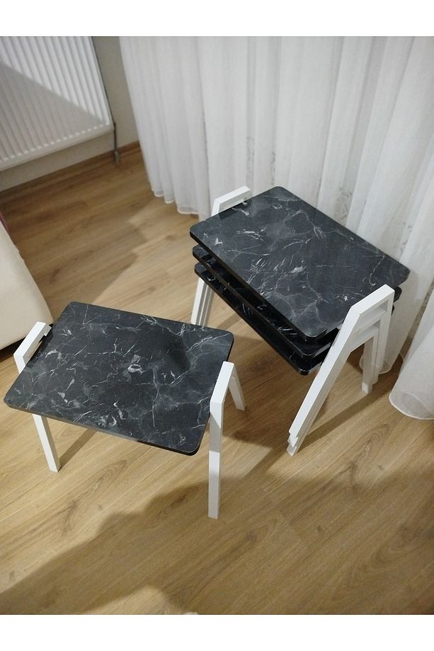 Zigon Sehpa 4'Lü Mermer Desenli Tepsi Model - 7