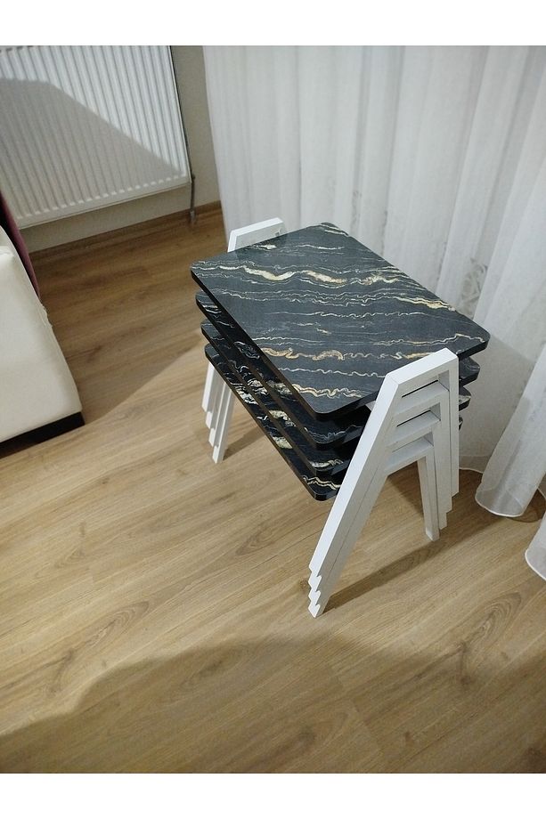 Zigon Sehpa 4'Lü Mermer Desenli Tepsi Model - 3