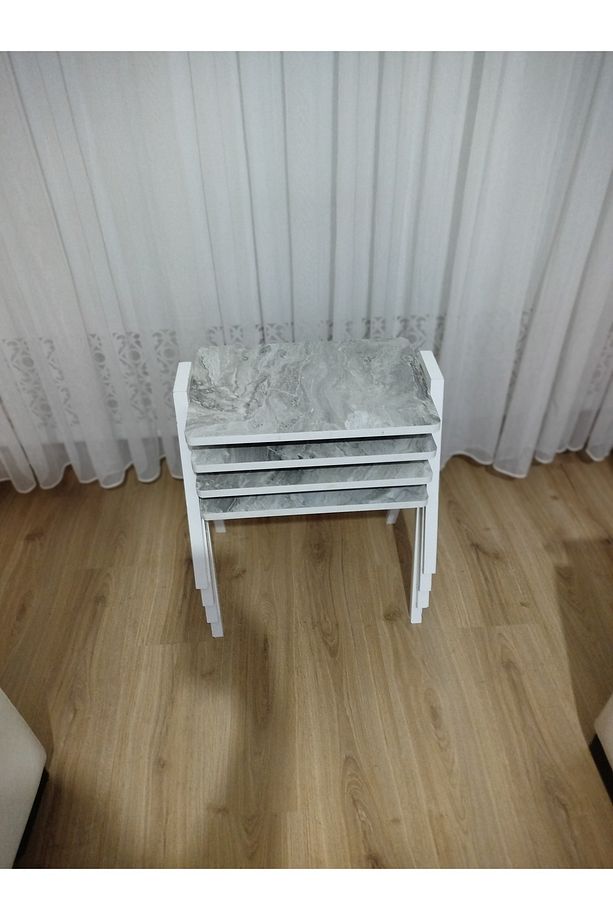 Zigon Sehpa 4'Lü Mermer Desenli Tepsi Model - 2