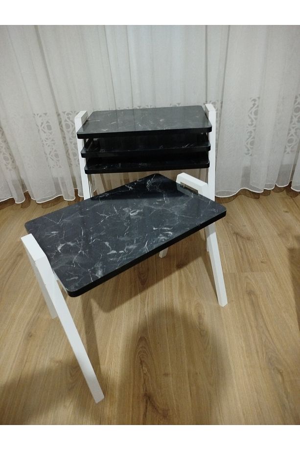 Zigon Sehpa 4'Lü Mermer Desenli Tepsi Model - 8