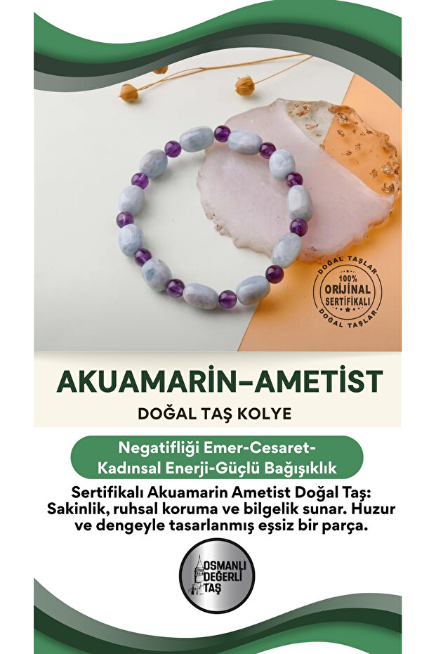 Certified Special Design Aquamarine Amethyst Natural Stone Bracelet