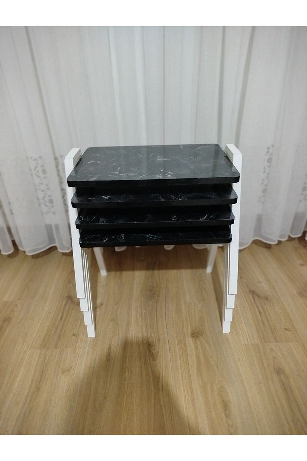Zigon Sehpa 4'Lü Mermer Desenli Tepsi Model - 5