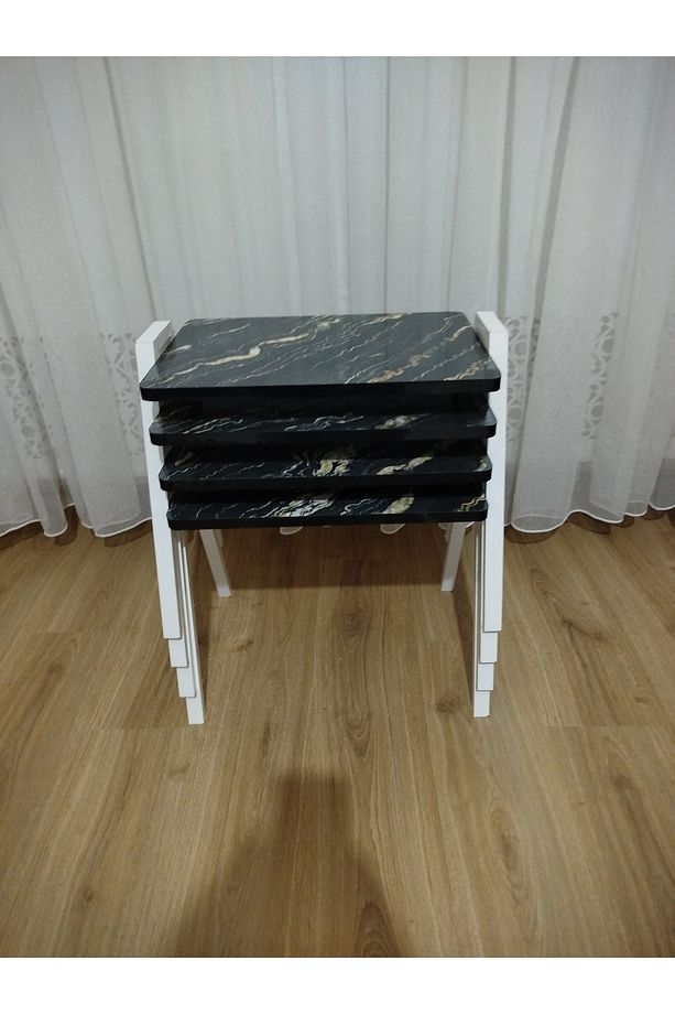 Zigon Sehpa 4'Lü Mermer Desenli Tepsi Model - 4