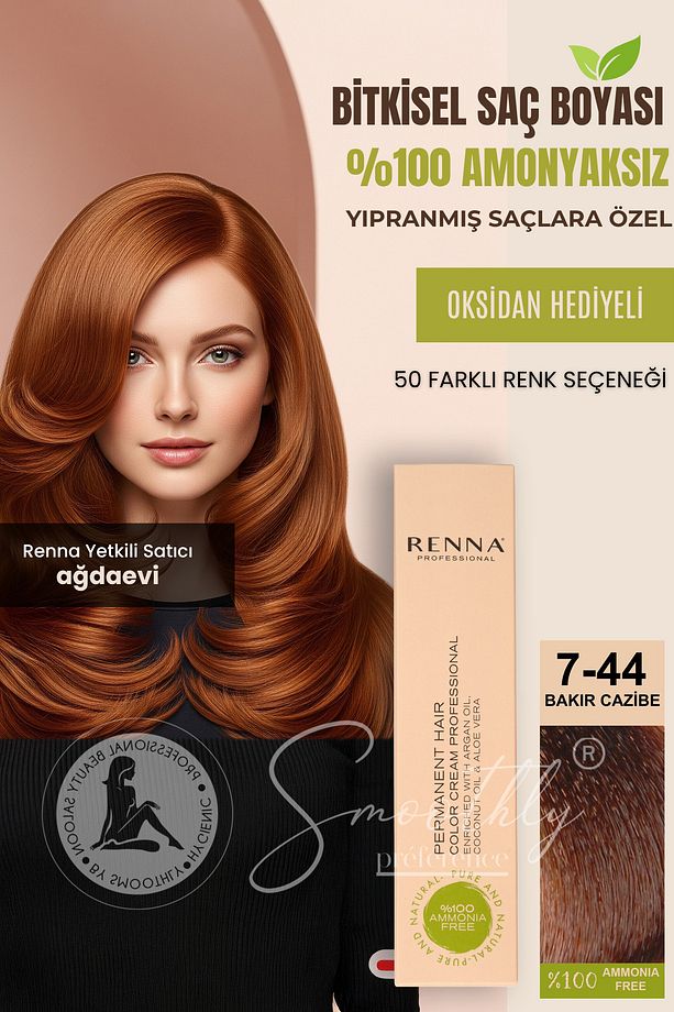 AMONYAKSIZ Bitkisel Yıpranmış Saçlar İçin Saç Boyası 7-44 BAKIR CAZİBE 60ml - 1
