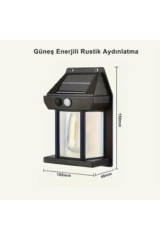 2 Adet Güneş Enerjili Hareket ve Aydınlık Sensörlü Siyah Rustik Lamba Solar Aydınlatma Aplik - 5