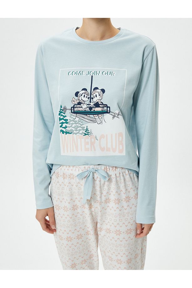 Mickey Mouse Pijama Takımı Uzun Kollu Lisanslı Bisiklet Yaka - 5