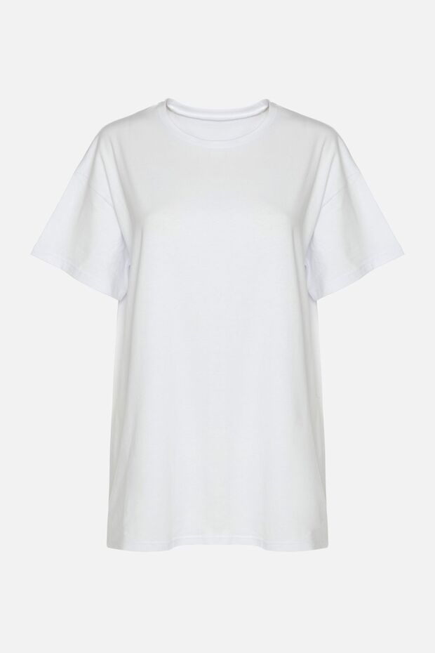 Kadın Pamuklu Basic Oversize T-Shirt - 2