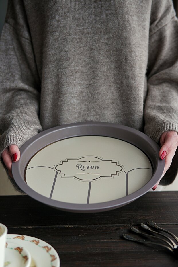 Ee197-u6 صينية دائرية منقوشة ريترو 36 سم - 2