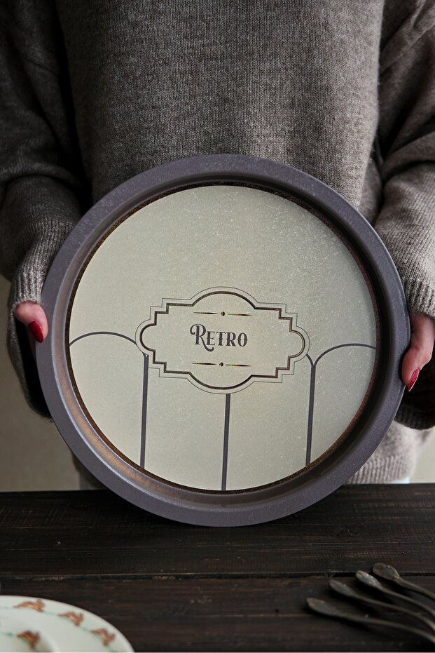 Ee197-u6 صينية دائرية منقوشة ريترو 36 سم - 1