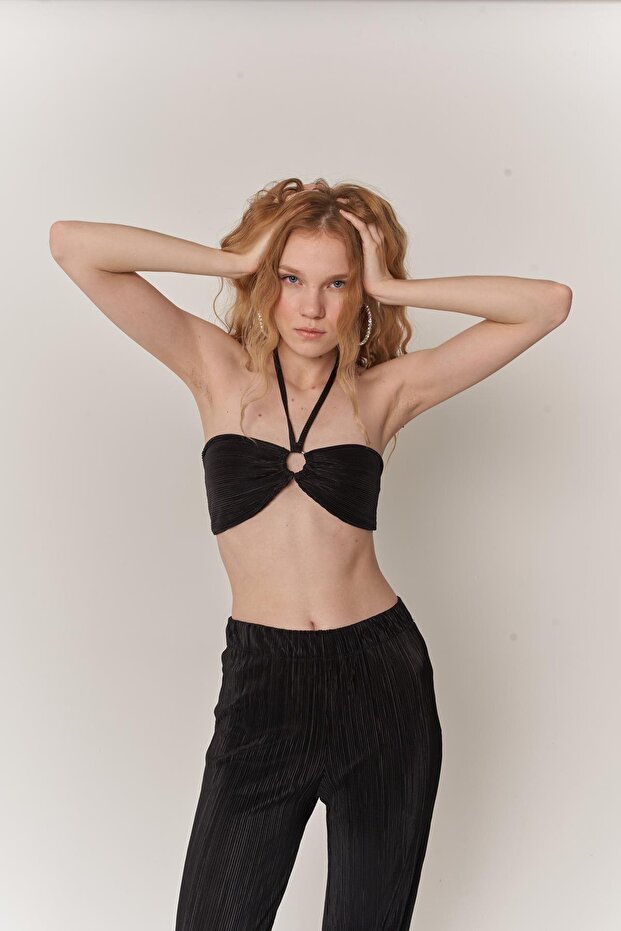 Women's Black Crop Tie Cardy Blouse