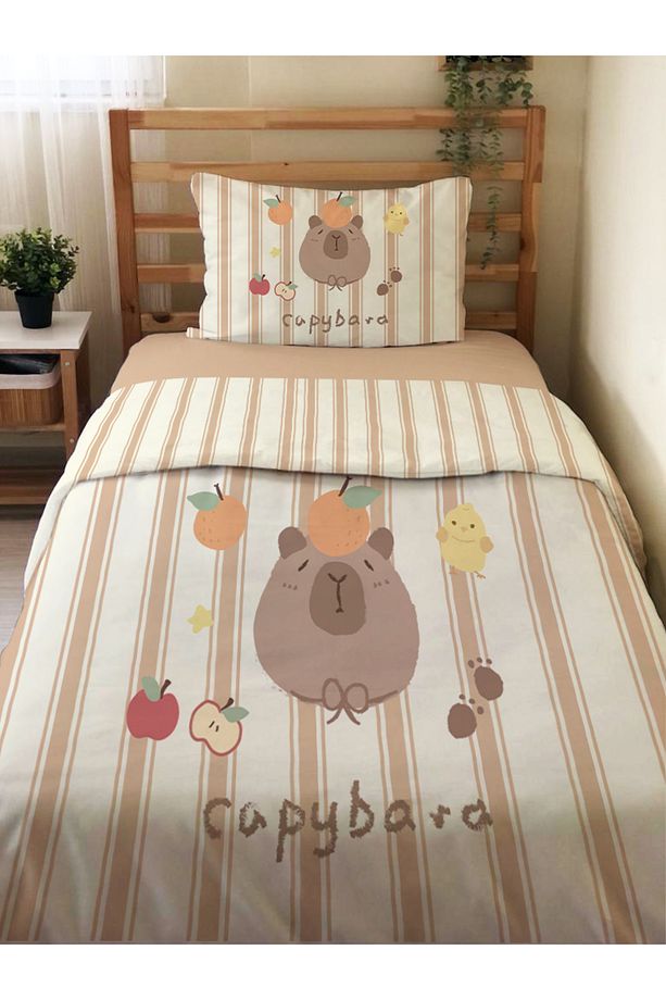 Capybara Desenli Tek Kişilik Flanel Nevresim Takımı 160x220 cm - 2