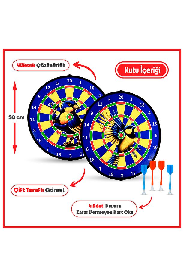 4 Oklu Mıknatıslı Taraftar Dart Seti Çift Yönlü Manyetik Dart Askılı Dartboard - 2