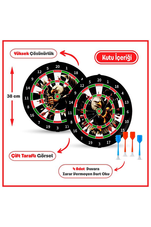4 Oklu Mıknatıslı Taraftar Dart Seti Çift Yönlü Manyetik Dart Askılı Dartboard - 2