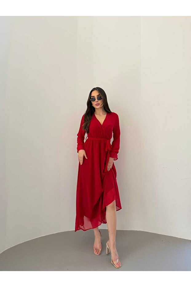 Astarlı Uzun Şifon Elbise Bordo - 6