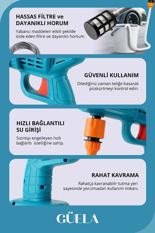 Şarjlı ve Yüksek Basınçlı Oto Yıkama Ve Sulama Tabancası - 5