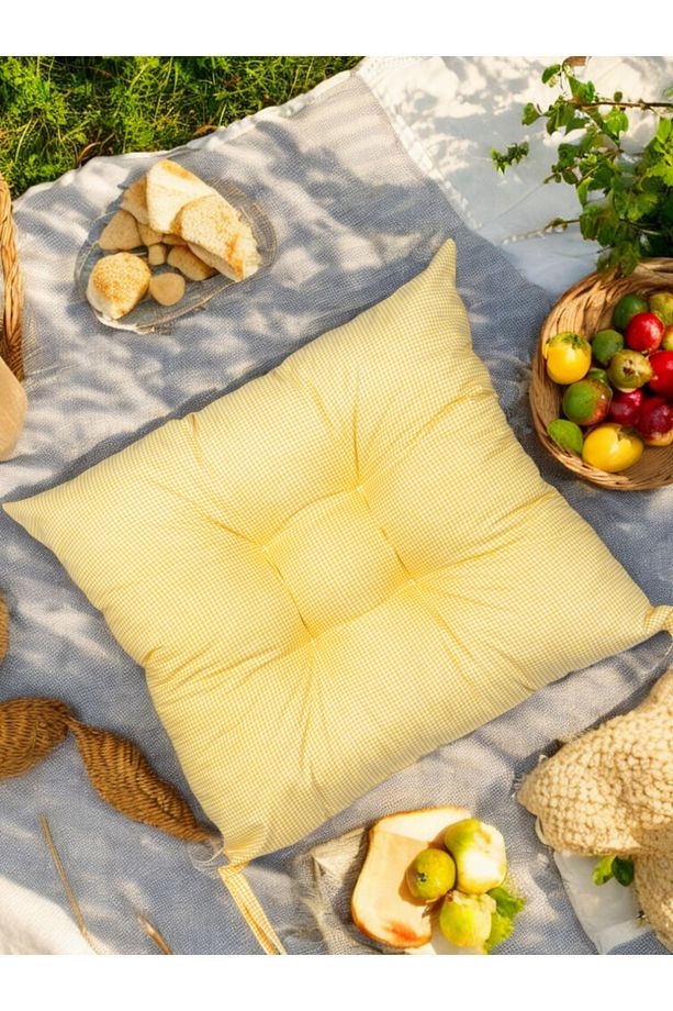 Potcha Pöti Kare Desenli Sandalye Ve Piknik Minderi 40x40 Cm - Soft Sarı - 1