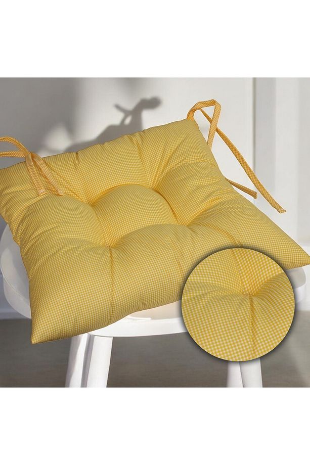 Potcha Pöti Kare Desenli Sandalye Ve Piknik Minderi 40x40 Cm - Soft Sarı - 3