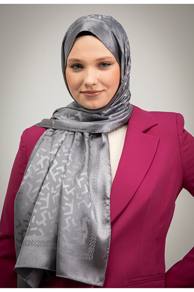 نمط هندسي لامع الجاكار شال رمادي - 5