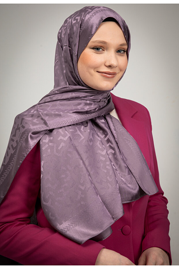 Geometric Pattern Shiny Jacquard Shawl Lilac - 3