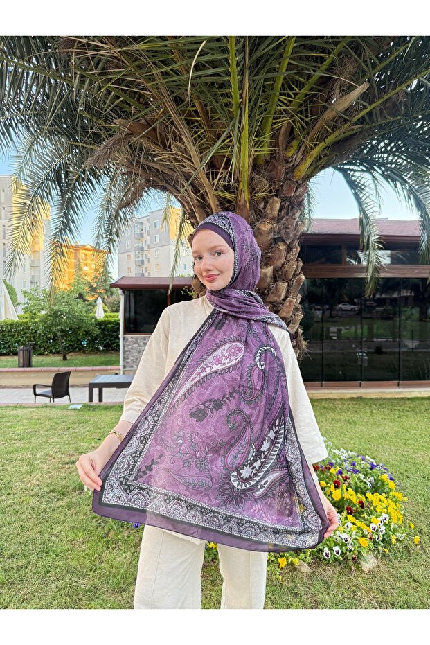 شال مشروط ناعم بنمط عرقي من البرقوق - 1