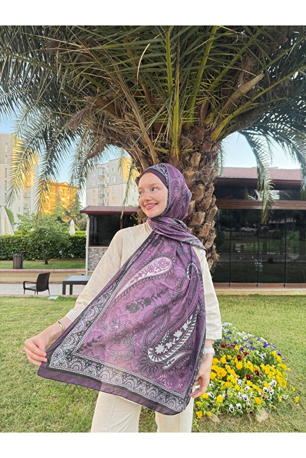 شال مشروط ناعم بنمط عرقي من البرقوق - 5