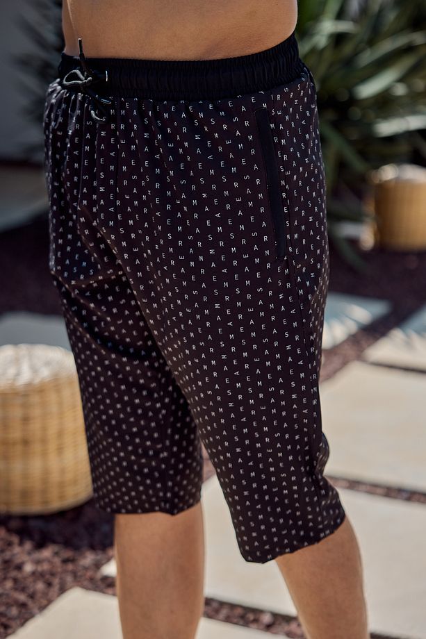 Remsa Erkek Havuz Deniz Uzun Kapri Şort Mayo RK005 Siyah Monogram - 5