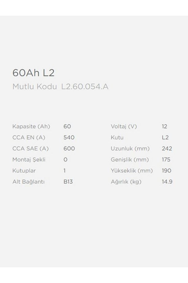 Mutlu 12 V 60 Ah Amper Sfb Akü - 3