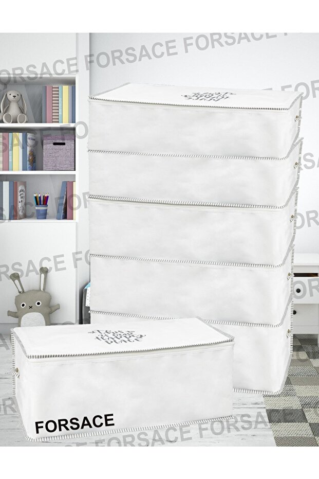 Set of 6 Underbed Storage Bags - Printed Multi-Purpose Pillow Quilt Storage Bag 65 X 30 X 20 cm