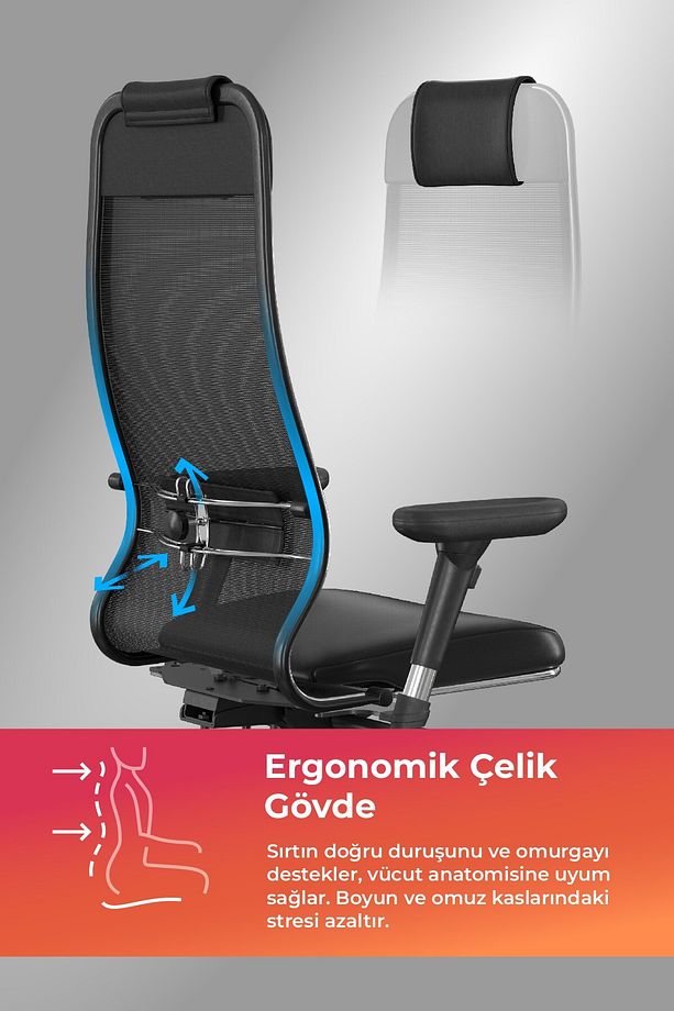 Ergolife Fileli Ve Deri Yönetici Koltuğu - Ofis Sandalyesi 1f6.7.1.544 / 0010460 - 3