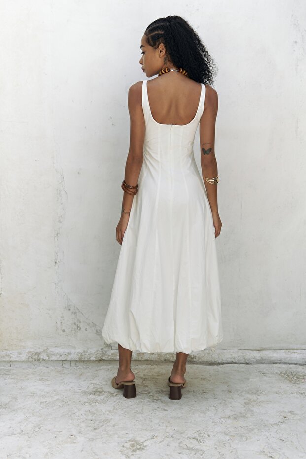 Garda Uzun Ekru Balon Elbise - 6