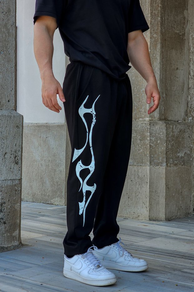 Inferno Streak - Men's Black Sweatpants Elastic Leg Relaxed Fit Jogger with Pockets