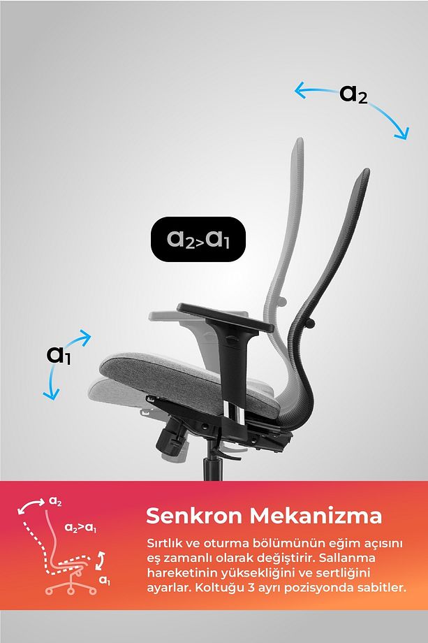 Ergolife Synchrosit 8 Ergonomik Fileli Ofis Koltuğu / Çalışma Sandalyesi - 297.d.1.2f3 - 4