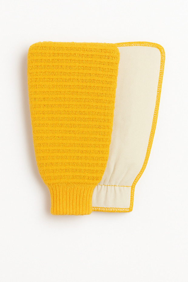 Special Premium Soap Dispenser, Double Sided Elastic Shower Bag and Peeling Glove Yellow