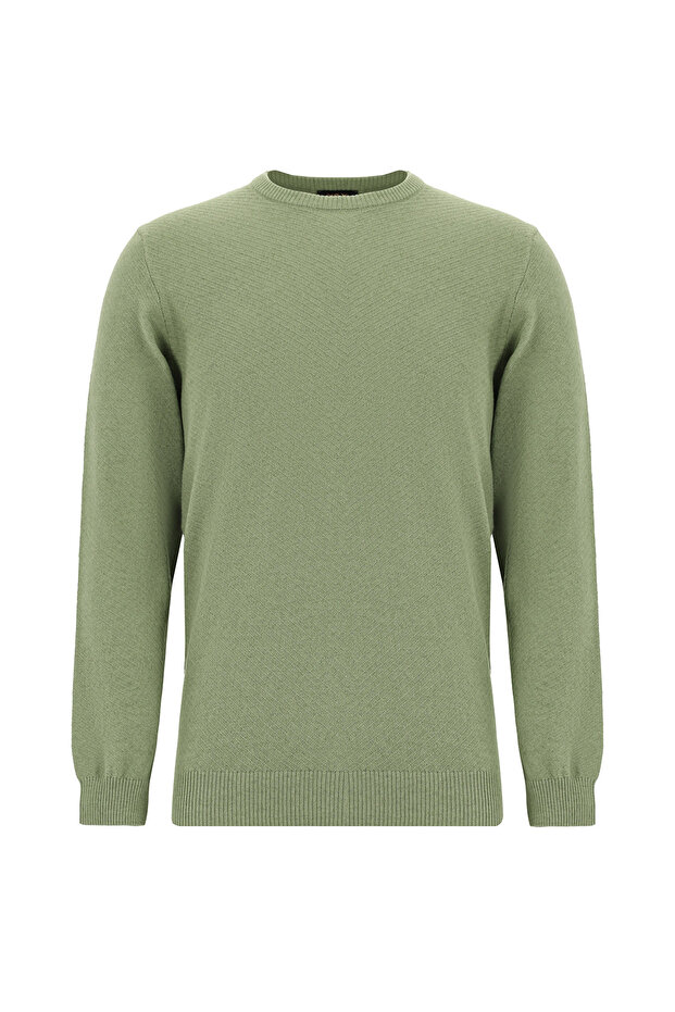 Bisiklet Yaka Regular Fit Desenli Pamuklu Kaşmirli Triko Kazak - 1