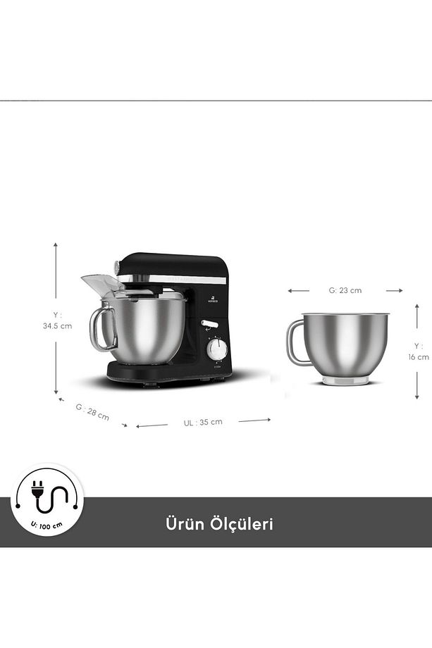 Mastermaid Chef Pro Çift Kollu Hamur Yoğurma Makinesi Matte Black Silver 1750 W 5l - 5