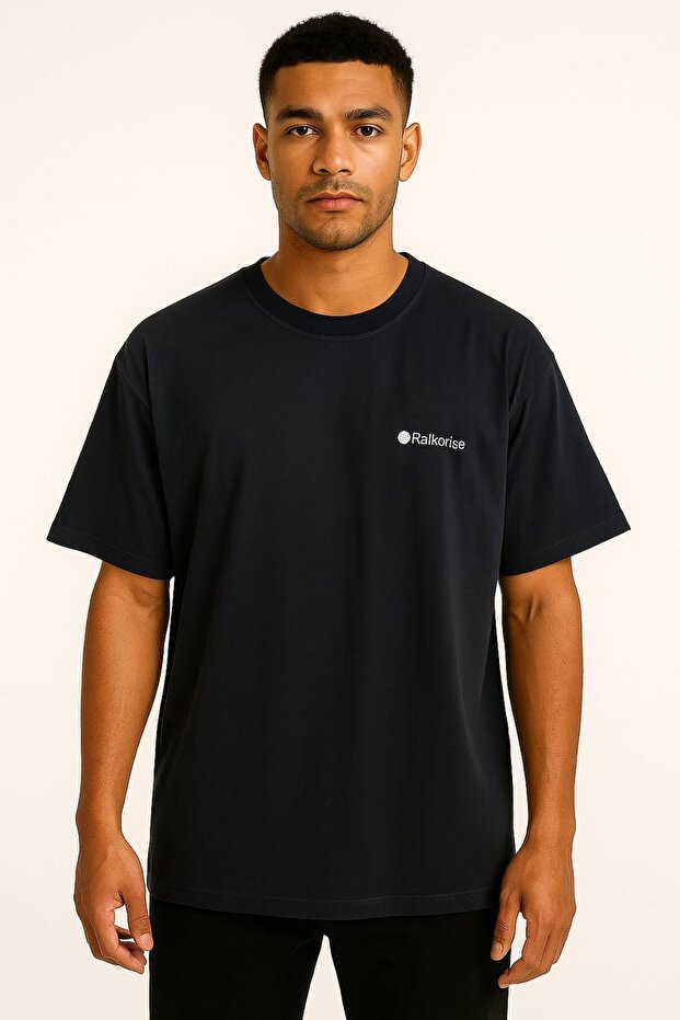 Navy Blue 100% Cotton Oversize Men's T-Shirt - Comfortable Fit Basic Tshirt
