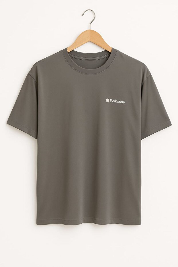 Γκρι 100% βαμβακερό ανδρικό μπλουζάκι Oversize - Άνετο μπλουζάκι Basic - 2