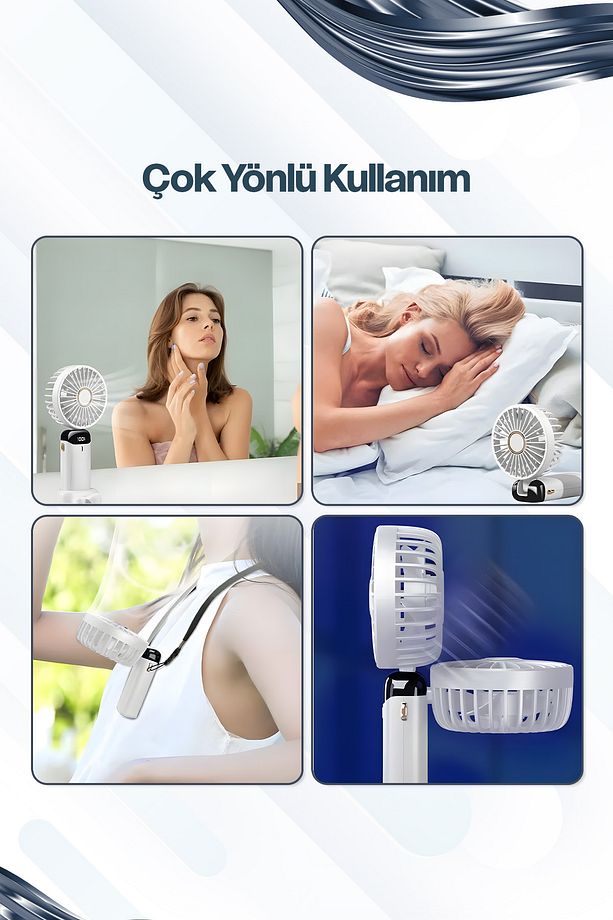 Lcd Ekranlı Şarjlı Mini El Boyun Masa Fanı Seyahat Taşınabilir Fan Aralığı Şarjlı Yüksek Şarj - 8