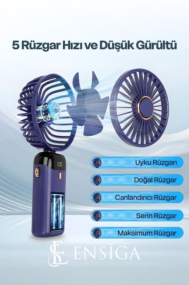 Lcd Ekranlı Şarjlı Mini El Boyun Masa Fanı Seyahat Taşınabilir Fan Aralığı Şarjlı Yüksek Şarj - 4