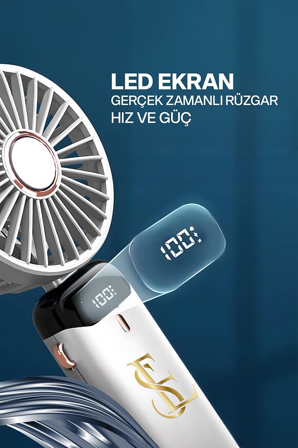 Lcd Ekranlı Şarjlı Mini El Boyun Masa Fanı Seyahat Taşınabilir Fan Aralığı Şarjlı Yüksek Şarj - 9