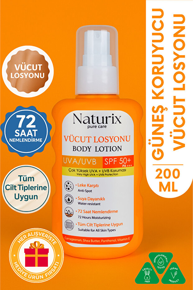 Body Lotion Spf 50 Pa | Uva/Uvb Sun Protection, 72 Hour Moisture, Anti-Blemish Effect - 200ml